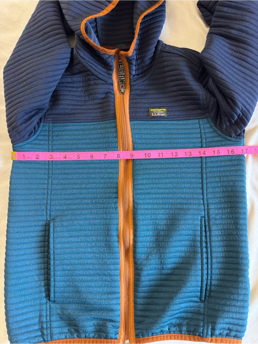 L.L.Bean Kids Med 10-12 Airlight Hoodie Full Zip Colorblock Blue Outdoor Sweater - Picture 4 of 6